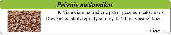 viac …   Pečenie medovníkov K Vianociam už tradične patrí i pečenie medovníkov. Dievčatá zo školskej rady si to vyskúšali na vlastnej koži.